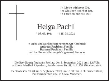 Traueranzeige von Helga Pachl von merkurtz