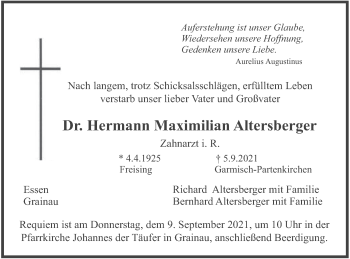 Traueranzeige von Hermann Maximilian Altersberger von merkurtz