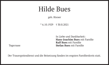 Traueranzeige von Hilde Bues von merkurtz