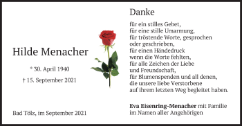 Traueranzeige von Hilde Menacher von merkurtz