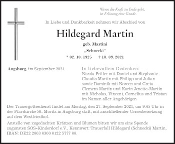 Traueranzeige von Hildegard Martin von merkurtz