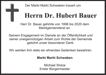 Traueranzeige von Hubert Bauer von merkurtz