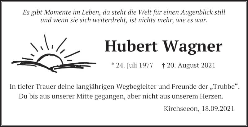  Traueranzeige für Hubert Wagner vom 18.09.2021 aus merkurtz