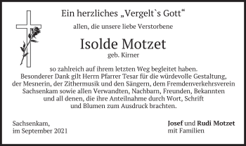 Traueranzeige von Isolde Motzet von merkurtz