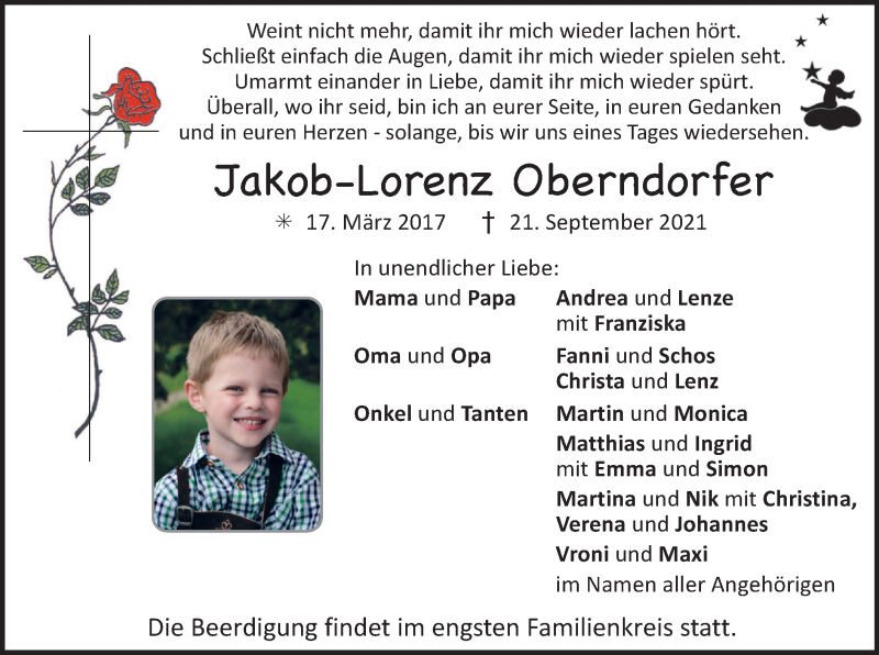  Traueranzeige für Jakob Lorenz Oberndorfer vom 25.09.2021 aus merkurtz