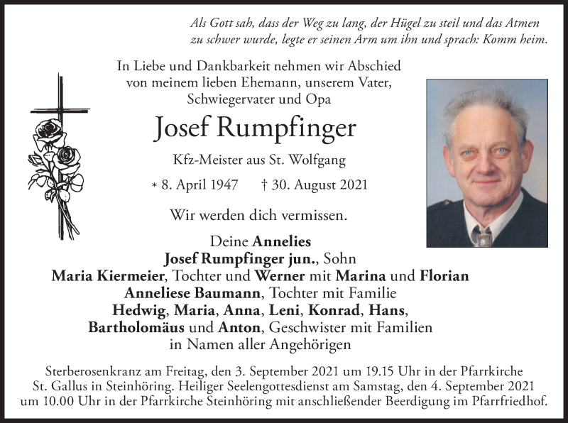  Traueranzeige für Josef Rumpfinger vom 02.09.2021 aus merkurtz