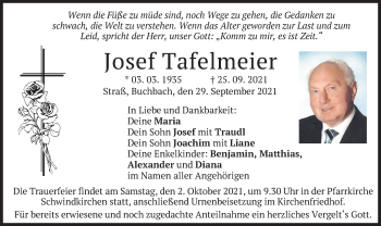 Traueranzeige von Josef Tafelmeier von merkurtz
