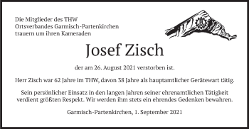 Traueranzeige von Josef Zisch von merkurtz