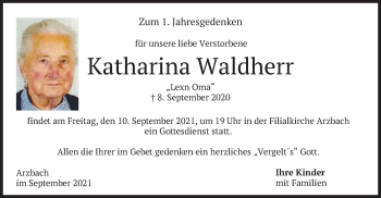 Traueranzeige von Katharina Waldherr von merkurtz