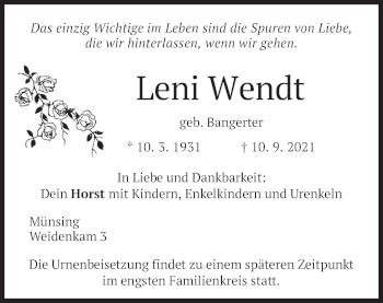 Traueranzeige von Leni Wendt von merkurtz