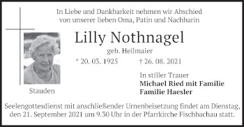 Traueranzeige von Lilly Nothnagel von merkurtz