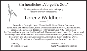 Traueranzeige von Lorenz Waldherr von merkurtz