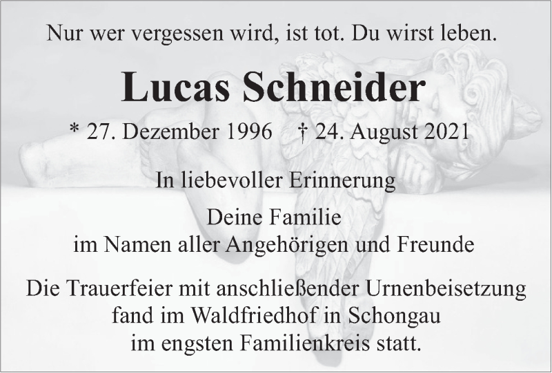  Traueranzeige für Lucas Schneider vom 10.09.2021 aus merkurtz
