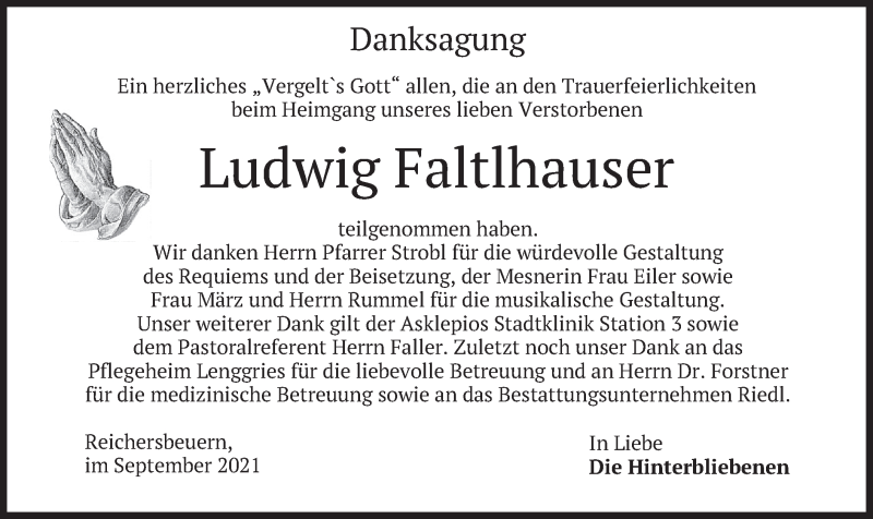  Traueranzeige für Ludwig Faltlhauser vom 04.09.2021 aus merkurtz