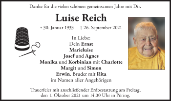 Traueranzeige von Luise Reich