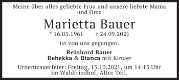 Traueranzeige von Marietta Bauer von merkurtz