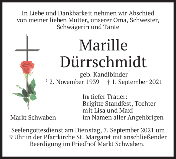 Traueranzeige von Marille Dürrschmidt von merkurtz