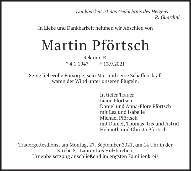  Traueranzeige für Martin Pförtsch vom 21.09.2021 aus merkurtz