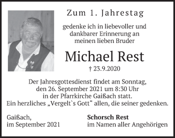 Traueranzeige von Michael Rest von merkurtz
