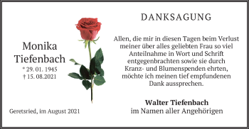 Traueranzeige von Monika Tiefenbach von merkurtz