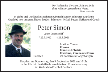 Traueranzeige von Peter Simon von merkurtz