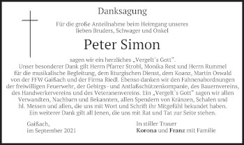 Traueranzeige von Peter Simon von merkurtz