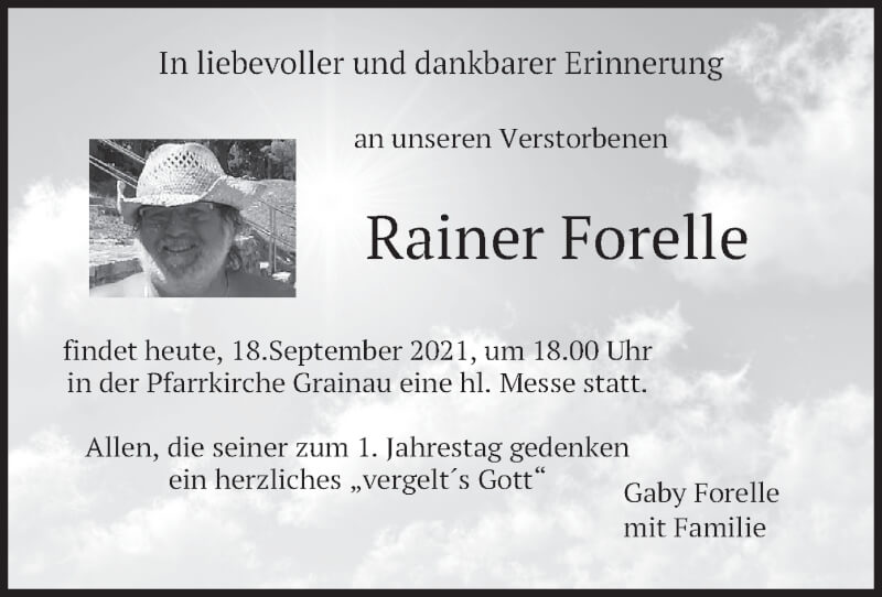  Traueranzeige für Rainer Forelle vom 18.09.2021 aus merkurtz
