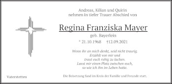 Traueranzeige von Regina Franziska Mayer von merkurtz