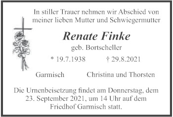 Traueranzeige von Renate Finke von merkurtz