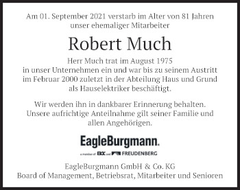 Traueranzeige von Robert Much von merkurtz