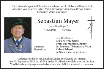 Traueranzeige von Sebastian Mayer von merkurtz