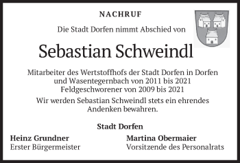 Traueranzeige von Sebastian Schweindl von merkurtz