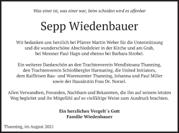 Traueranzeige von Sepp Wiedenbauer von merkurtz