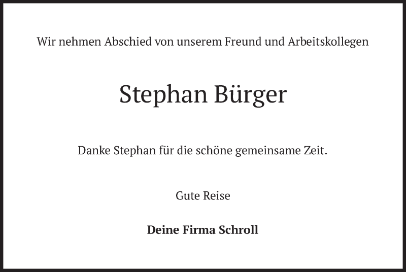  Traueranzeige für Stephan Bürger vom 02.09.2021 aus merkurtz