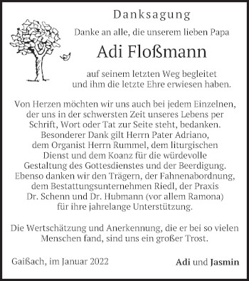 Traueranzeige von Adi Floßmann von merkurtz