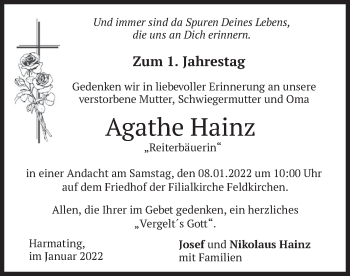 Traueranzeige von Agathe Hainz von merkurtz