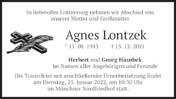 Traueranzeige von Agnes Lontzek von merkurtz