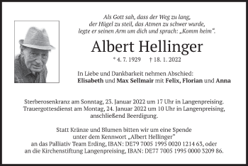 Traueranzeige von Albert Hellinger von merkurtz