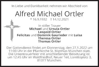 Traueranzeige von Alfred Michael Ortler von merkurtz