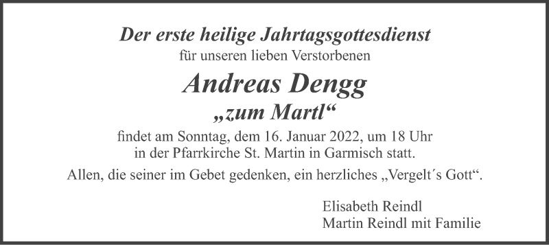  Traueranzeige für Andreas Dengg vom 14.01.2022 aus merkurtz