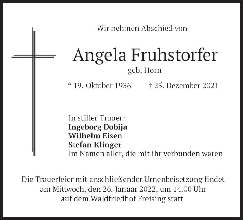  Traueranzeige für Angela Fruhstorfer vom 22.01.2022 aus merkurtz