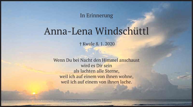  Traueranzeige für Anna-Lena Windschüttl vom 08.01.2022 aus merkurtz