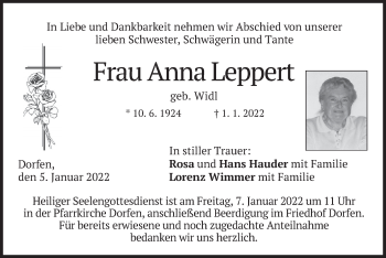 Traueranzeige von Anna Leppert von merkurtz