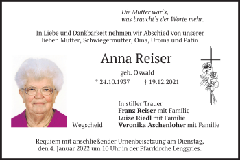 Traueranzeige von Anna Reiser von merkurtz