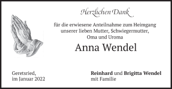 Traueranzeige von Anna Wendel von merkurtz