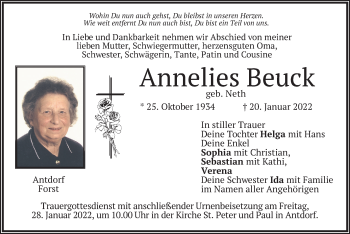 Traueranzeige von Annelies Beuck von merkurtz