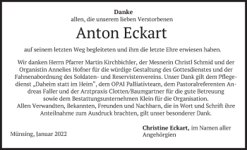 Traueranzeige von Anton Eckart von merkurtz