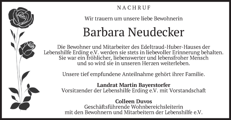  Traueranzeige für Barbara Neudecker vom 18.01.2022 aus merkurtz