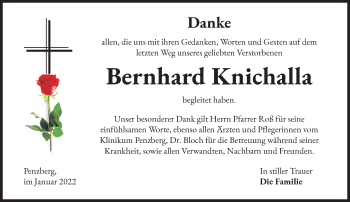 Traueranzeige von Bernhard Knichalla von Das Gelbe Blatt Penzberg
