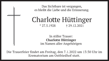 Traueranzeige von Charlotte Hüttinger von merkurtz